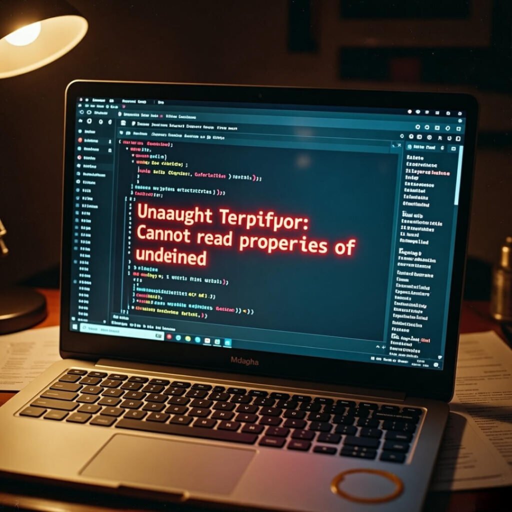 Broken React error on tilted laptop screen (6 words)