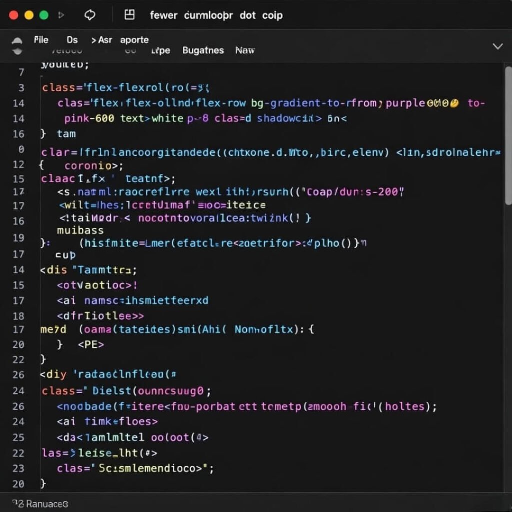 VS Code screenshot of HTML div overloaded with Tailwind classes.